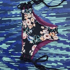 Floral side tie cheeky bikini bottom